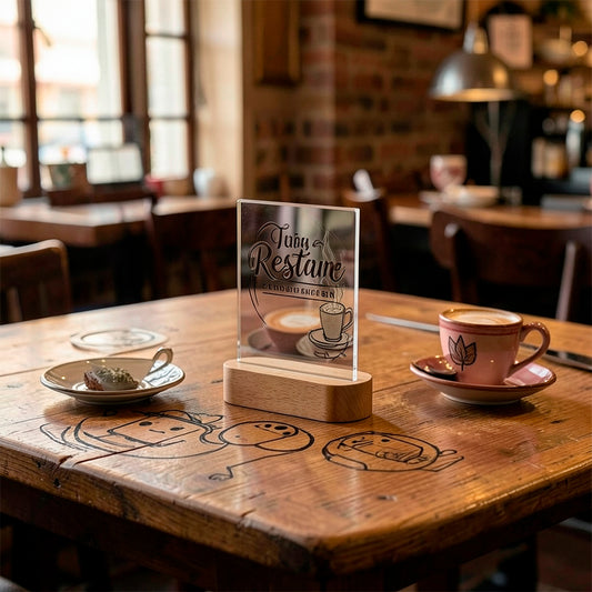 Acrílico Porta Menu – Vertical Base Madeira